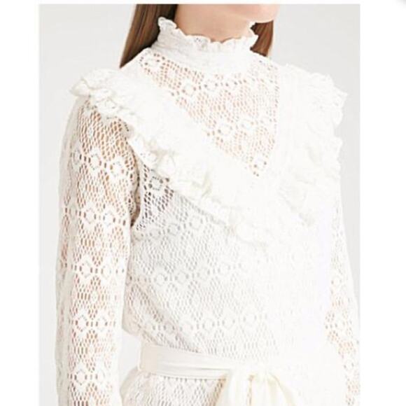 Maje Limba Cream Lace Long Sleeve Ruffle Shirt - Picture 3 of 12